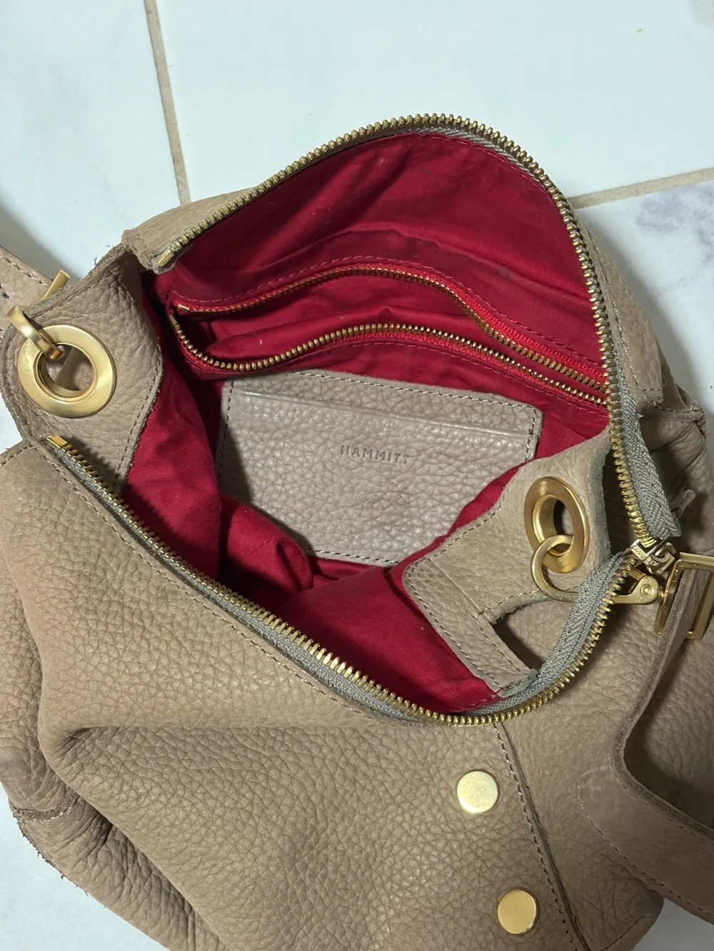 Hammitt Bryant Medium Grey Natural Leather Crossbody Bag Gold